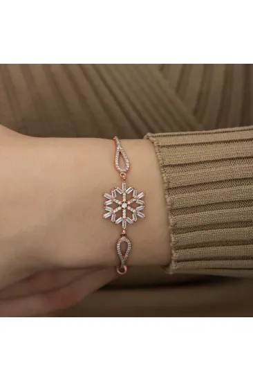 Gümüş Rose Baget Taşlı Kar Tanesi Bileklik Gümüş Rose Baget Taşlı Kar Tanesi Bileklik