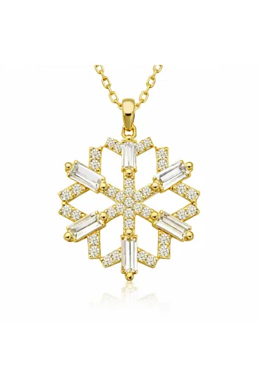 Gümüş Gold Baget Taşlı Kar Tanesi Kolye