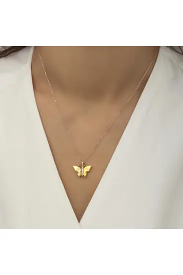 Gümüş Rose Sarı Kaplangözü Taşlı Kelebek Kolye Gümüş Rose Sarı Kaplangözü Taşlı Kelebek Kolye