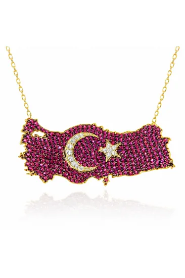 Gümüş Gold Ay Yıldız Türkiye Haritası Kadın Kolye Gümüş Gold Ay Yıldız Türkiye Haritası Kadın Kolye