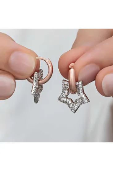 Gümüş Rose Sallantılı Yıldız Kadın Küpe Gümüş Rose Sallantılı Yıldız Kadın Küpe