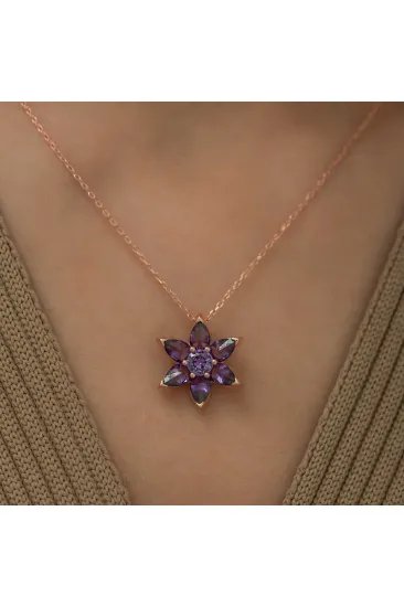 Gümüş Rose Mor Çiçek Kolye Gümüş Rose Mor Çiçek Kolye