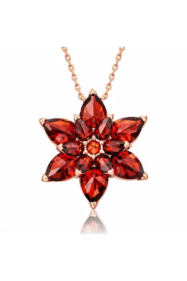 Gümüş Rose Kırmızı Lotus Çiçeği Kolye