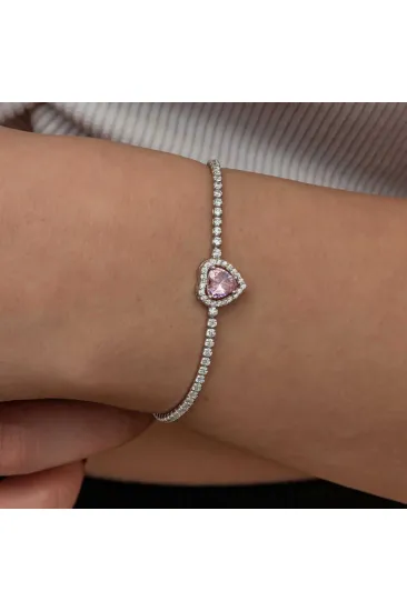 Gümüş Pembe Taşlı Kalpli Su Yolu Bileklik Gümüş Pembe Taşlı Kalpli Su Yolu Bileklik