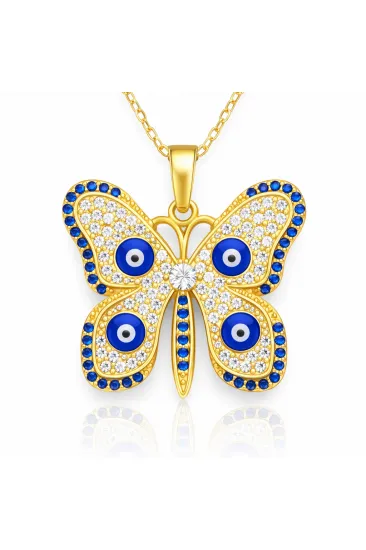 Gümüş Gold Nazarlı Kelebek Kadın Kolye Gümüş Gold Nazarlı Kelebek Kadın Kolye
