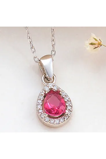 Gümüş Pembe Damla Zirkon Taşlı Kadın Kolye Gümüş Pembe Damla Zirkon Taşlı Kadın Kolye