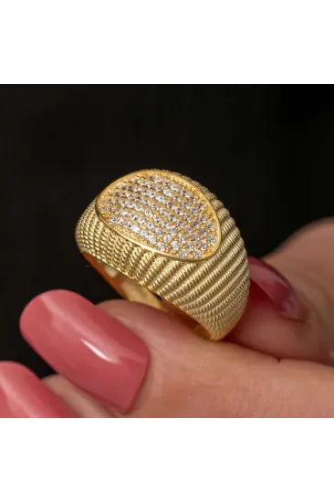 Gümüş Gold Zirkon Taşlı Kadın Yüzük