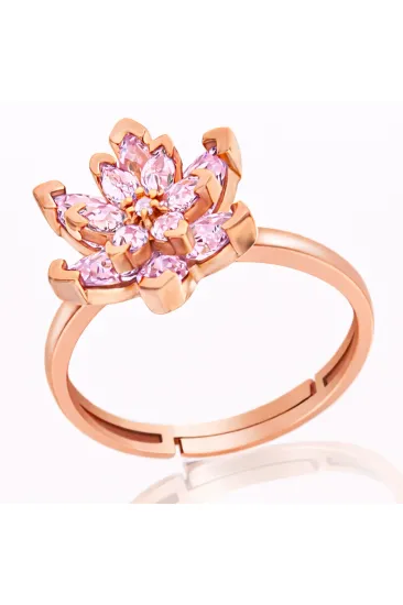 Gümüş Rose Pembe Taşlı Lotus Çiçeği Kadın Yüzük Gümüş Rose Pembe Taşlı Lotus Çiçeği Kadın Yüzük