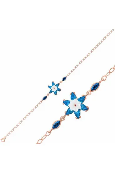 Gümüş Rose Mavi Lotus Çiçeği Bileklik Gümüş Rose Mavi Lotus Çiçeği Bileklik