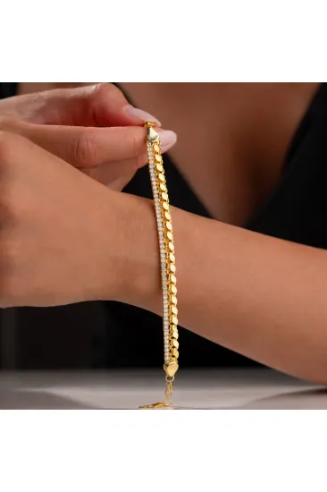 Gümüş Gold Pullu Su Yolu Kadın Bileklik Gümüş Gold Pullu Su Yolu Kadın Bileklik