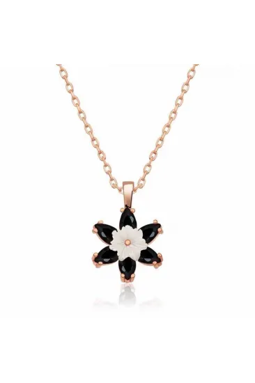 Gümüş Rose Siyah Lotus Çiçeği Kolye Gümüş Rose Siyah Lotus Çiçeği Kolye