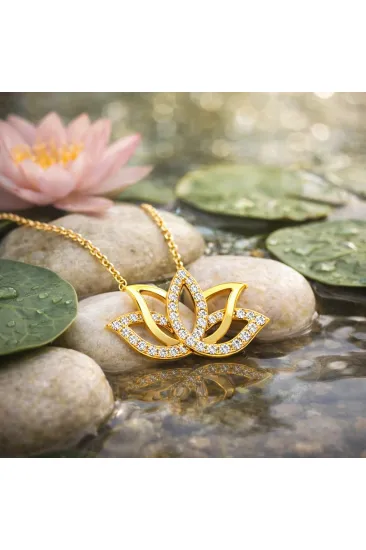 Gümüş Gold Lotus Çiçeği Kadın Kolye Gümüş Gold Lotus Çiçeği Kadın Kolye
