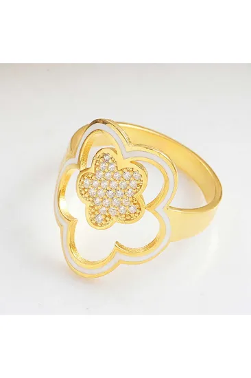 Gümüş Gold Çiçek Desenli Kadın Yüzük Gümüş Gold Çiçek Desenli Kadın Yüzük