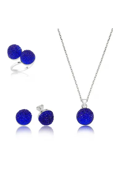 Gümüş Lacivert Kristal Taşlı Bayan Set Gümüş Lacivert Kristal Taşlı Bayan Set