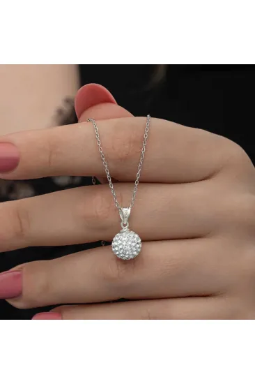 Gümüş Beyaz Kristal Taşlı Kadın Kolye Gümüş Beyaz Kristal Taşlı Kadın Kolye