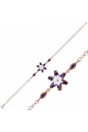 Gümüş Rose Mor Lotus Çiçeği Bileklik Gümüş Rose Mor Lotus Çiçeği Bileklik