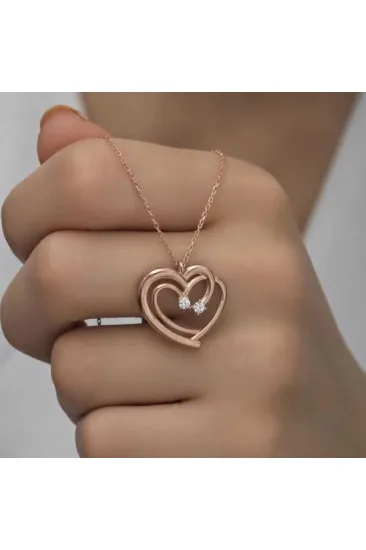 Gümüş Rose Birleşmiş Kalpler Kadın Kolye Gümüş Rose Birleşmiş Kalpler Kadın Kolye