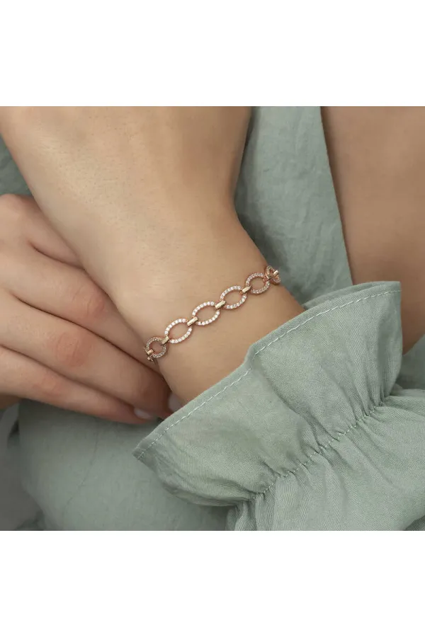 Gümüş Rose Oval Taşlı Bayan Bileklik Gümüş Rose Oval Taşlı Bayan Bileklik