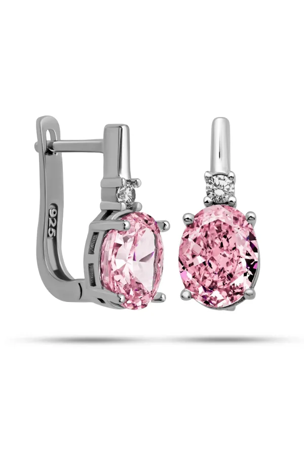 Gümüş Ice Cut Oval Pembe Zirkon Taşlı Kadın Küpe Gümüş Ice Cut Oval Pembe Zirkon Taşlı Kadın Küpe