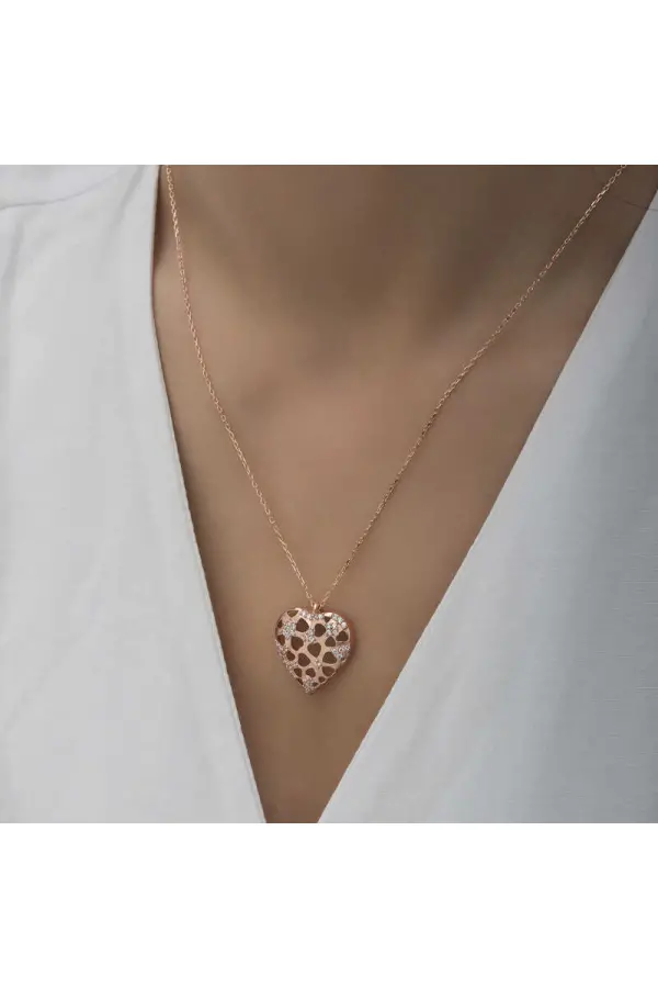 Gümüş Rose Bombeli Kalp Kadın Kolye Gümüş Rose Bombeli Kalp Kadın Kolye