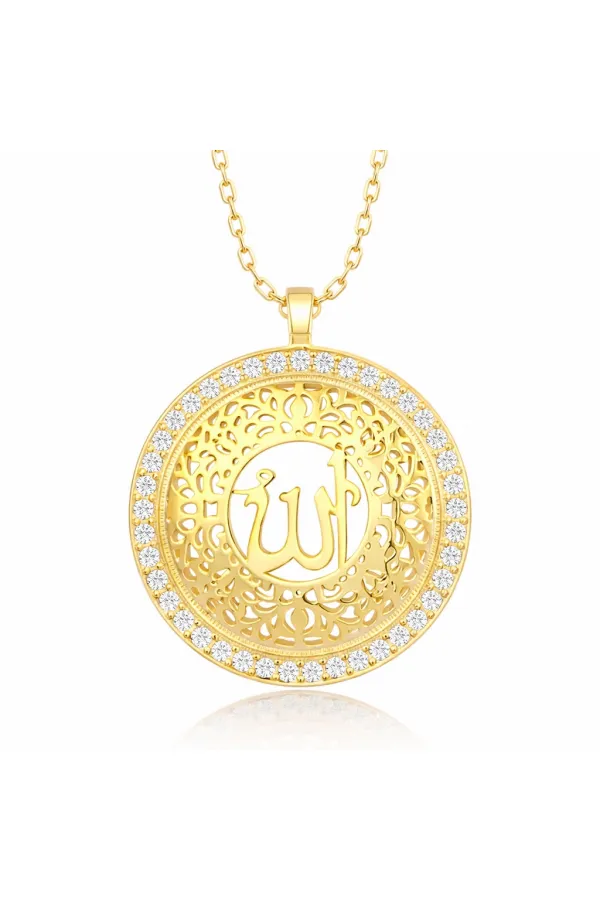 Gümüş Gold Allah Yazılı Kadın Kolye Gümüş Gold Allah Yazılı Kadın Kolye