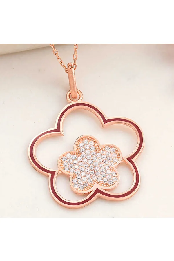 Gümüş Rose Çiçek Desenli Kadın Kolye Gümüş Rose Çiçek Desenli Kadın Kolye