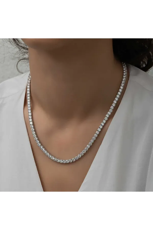 Gümüş 5 mm Beyaz Taşlı Su Yolu Kadın Kolye Gümüş 5 mm Beyaz Taşlı Su Yolu Kadın Kolye