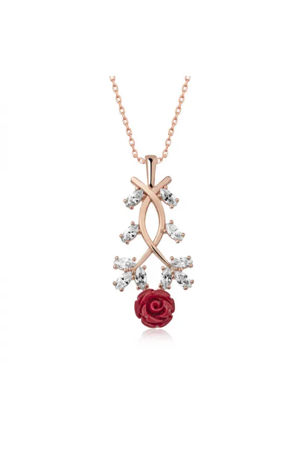 Gümüş Rose Kırmızı Gül Kolye Gümüş Rose Kırmızı Gül Kolye
