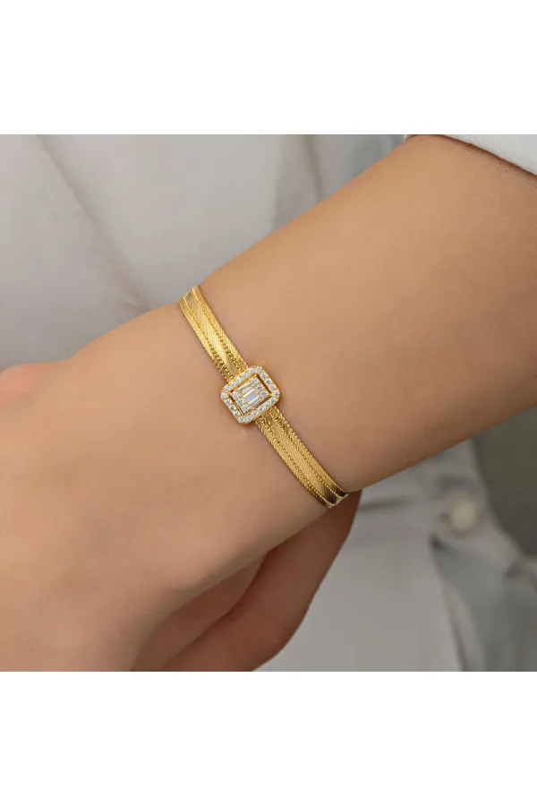 Gümüş Gold Baget Taşlı Trabzon Hasır Kadın Bileklik Gümüş Gold Baget Taşlı Trabzon Hasır Kadın Bileklik