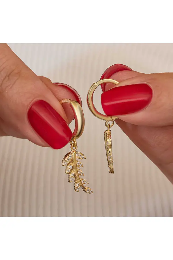 Gümüş Gold Sallantılı Başak Kadın Küpe