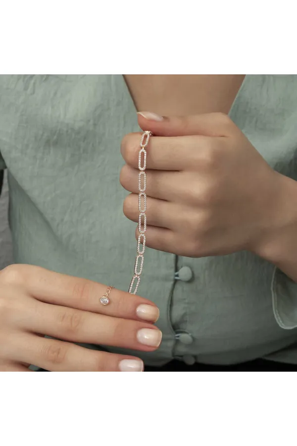 Gümüş Rose Oval Taşlı Bayan Bileklik Gümüş Rose Oval Taşlı Bayan Bileklik