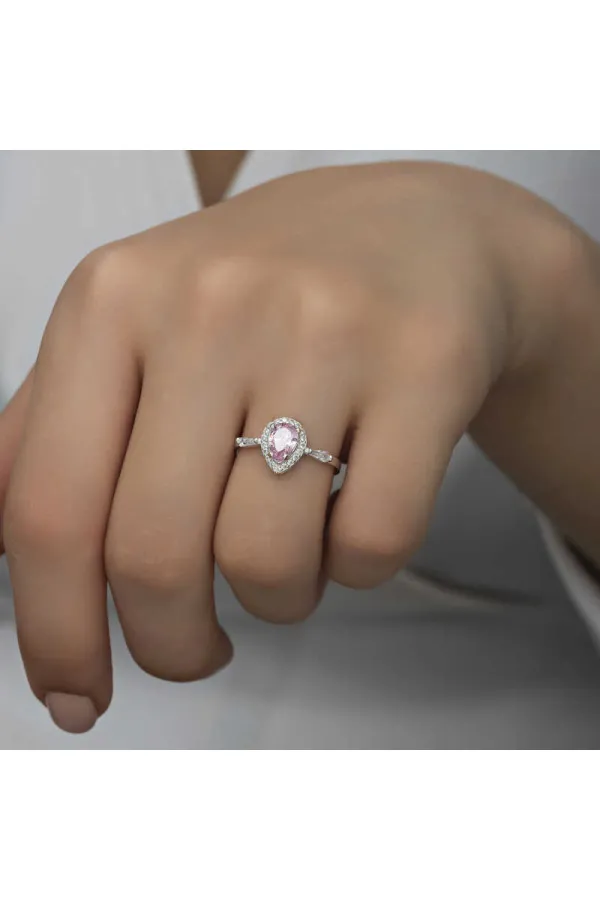 Gümüş Pembe Damla Taşlı Kadın Yüzük Gümüş Pembe Damla Taşlı Kadın Yüzük