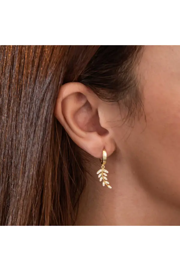 Gümüş Gold Sallantılı Başak Kadın Küpe