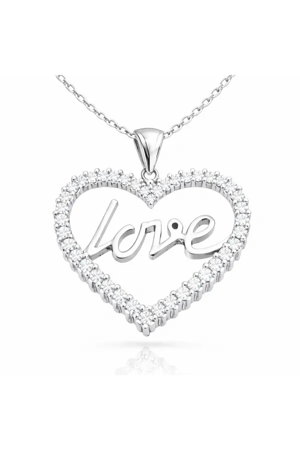 Gümüş Taşlı Love Bayan Kolye