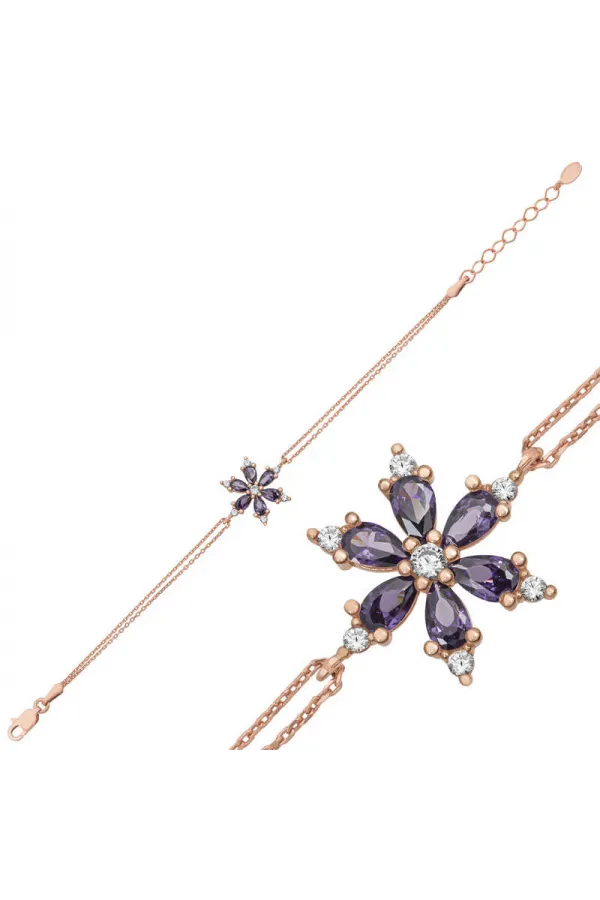 Gümüş Rose Mor Lotus Çiçeği Kadın Bileklik Gümüş Rose Mor Lotus Çiçeği Kadın Bileklik