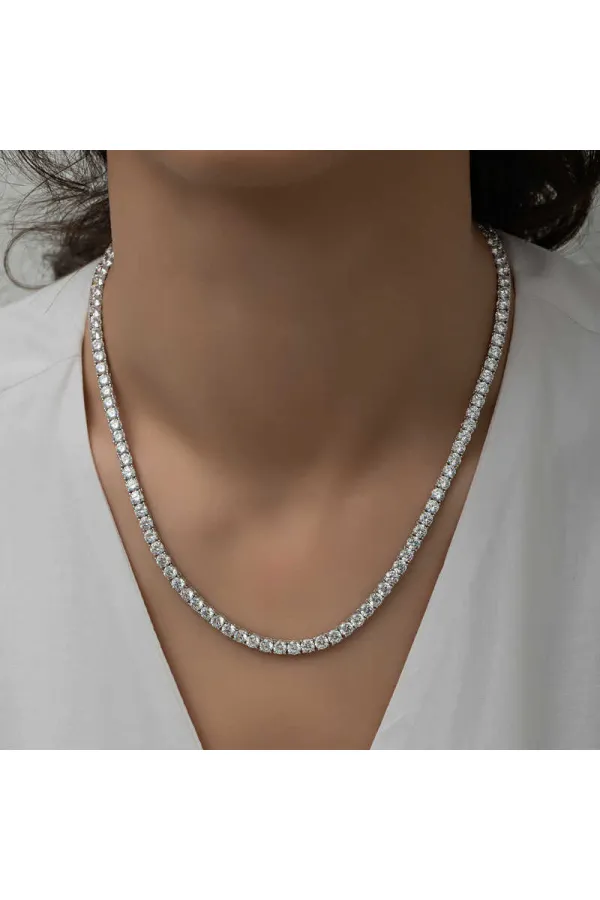 Gümüş 4 mm Beyaz Taşlı Su Yolu Kadın Kolye Gümüş 4 mm Beyaz Taşlı Su Yolu Kadın Kolye