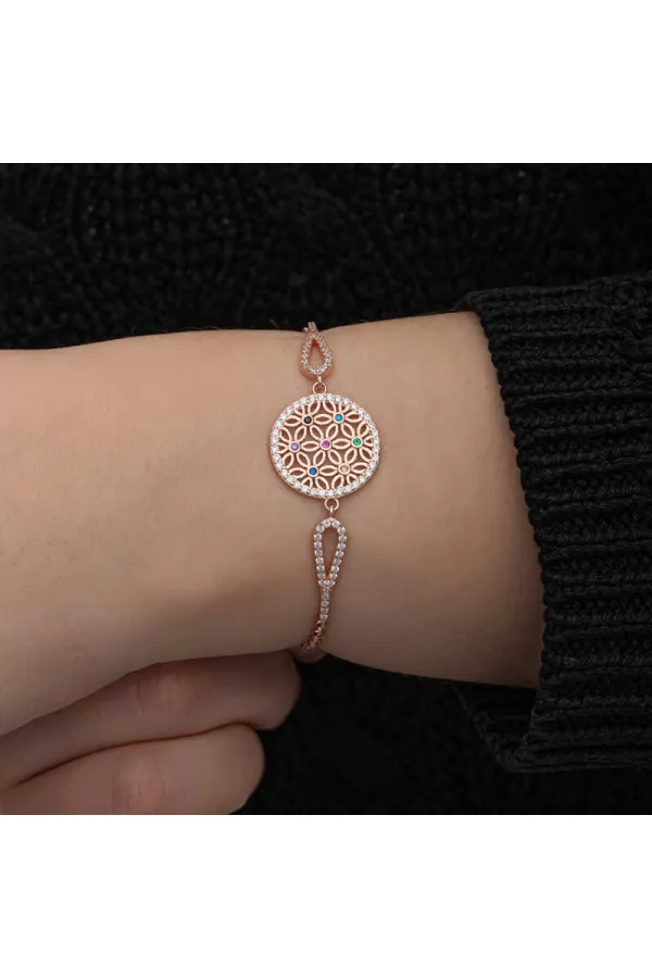 Gümüş Rose Renkli Yaşam Çiçeği Kadın Bileklik Gümüş Rose Renkli Yaşam Çiçeği Kadın Bileklik