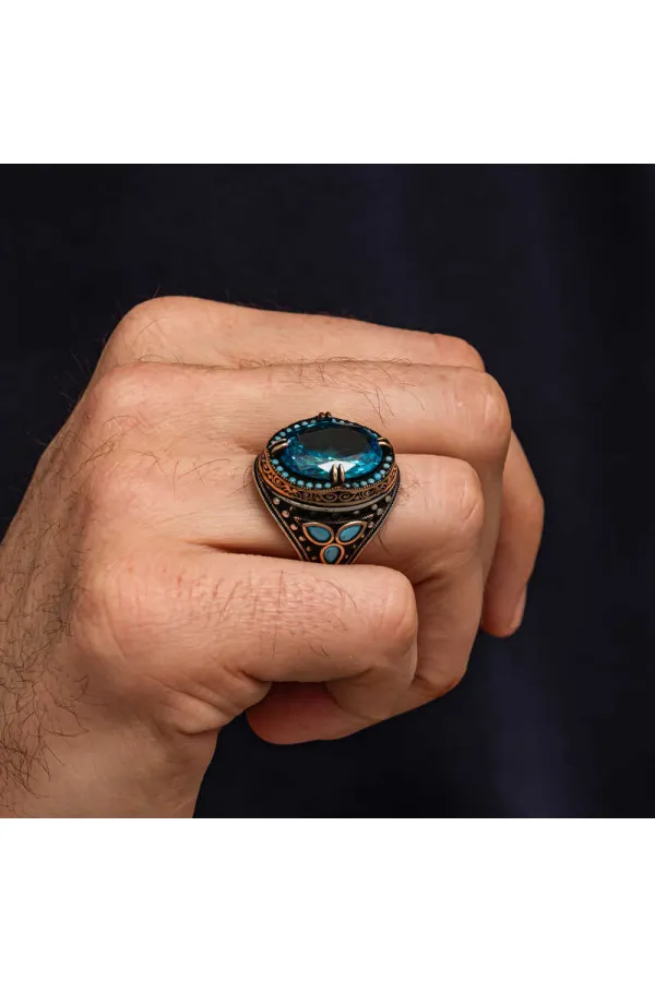 Gümüş Aquamarine Taşlı Erkek Yüzük Gümüş Aquamarine Taşlı Erkek Yüzük