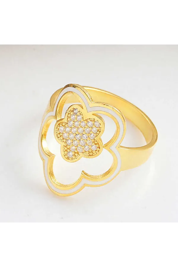 Gümüş Gold Çiçek Desenli Kadın Yüzük Gümüş Gold Çiçek Desenli Kadın Yüzük