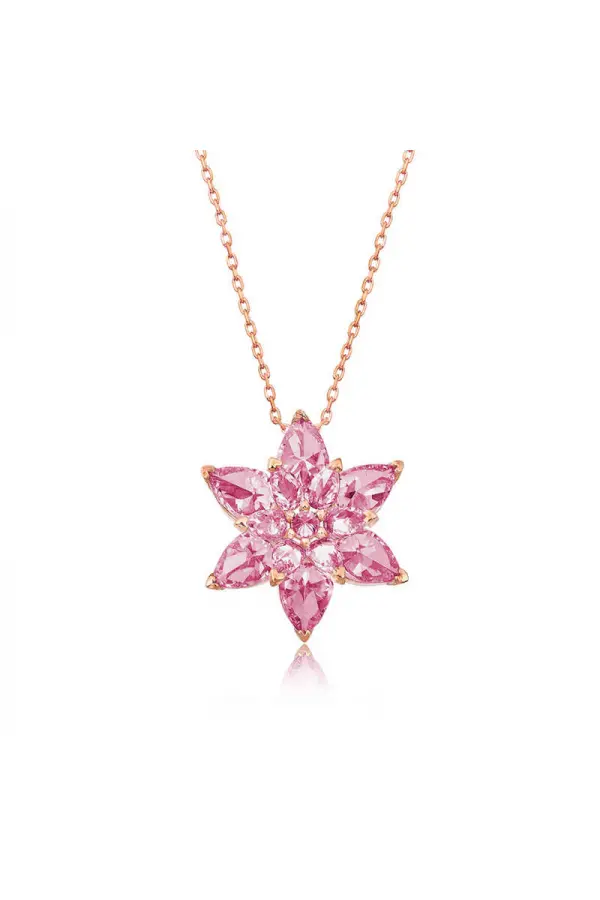 Gümüş Rose Pembe Lotus Çiçeği Kolye Gümüş Rose Pembe Lotus Çiçeği Kolye