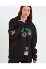 Baskılı Kapüşonlu Sweatshirt - Siyah Baskılı Kapüşonlu Sweatshirt - Siyah
