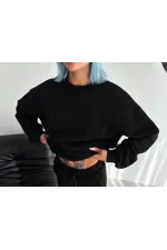Kışlık Bisiklet Yaka Üç İplik Basic SweatShirt - Siyah Kışlık Bisiklet Yaka Üç İplik Basic SweatShirt - Siyah