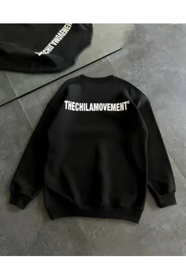 Kışlık Bisiklet Yaka Oversize Baskılı SweatShirt - Siyah Kışlık Bisiklet Yaka Oversize Baskılı SweatShirt - Siyah
