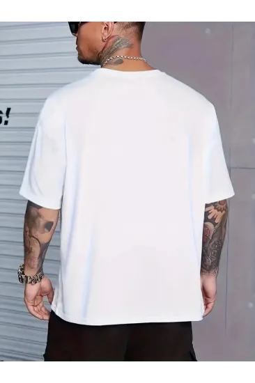 Baskılı Oversize Bisiklet Yaka T-shirt - Beyaz Baskılı Oversize Bisiklet Yaka T-shirt - Beyaz