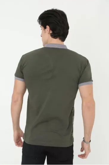 Erkek Yakalı Slim Fit Baskılı T-Shirt - Haki Erkek Yakalı Slim Fit Baskılı T-Shirt - Haki