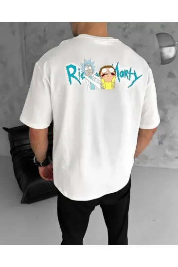 Unisex Bisiklet Yaka Baskılı Oversize T-Shirt - Beyaz Unisex Bisiklet Yaka Baskılı Oversize T-Shirt - Beyaz