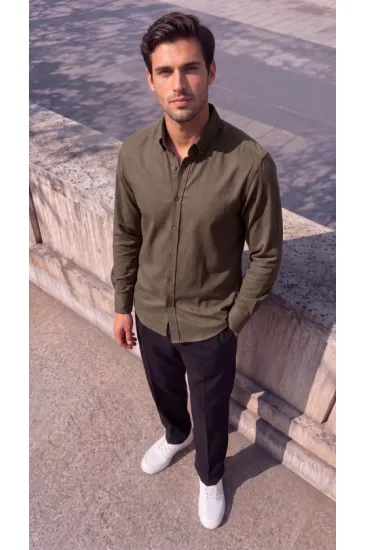 Erkek Standart Kesim Gabardin Kumaş Uzun Kollu Gömlek Erkek Standart Kesim Gabardin Kumaş Uzun Kollu Gömlek