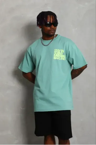 Erkek Baskılı T-Shirt Kısa Kol Bisiklet Yaka Regular Fit Rahat Kalıp Günlük Tişört - Mint Yeşili Erkek Baskılı T-Shirt Kısa Kol Bisiklet Yaka Regular Fit Rahat Kalıp Günlük Tişört - Mint Yeşili