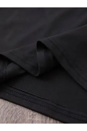 Baskılı Oversize Bisiklet Yaka T-shirt - Siyah Baskılı Oversize Bisiklet Yaka T-shirt - Siyah