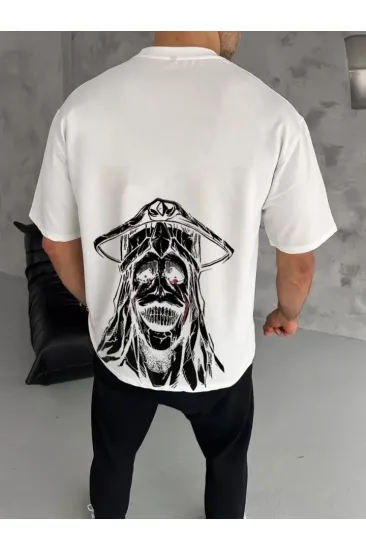 Unisex Bisiklet Yaka Baskılı Oversize T-Shirt - Beyaz Unisex Bisiklet Yaka Baskılı Oversize T-Shirt - Beyaz